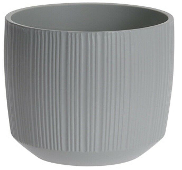 Stoneware Rippled Flower Pot 14cm Light Grey Plant Pot Planter