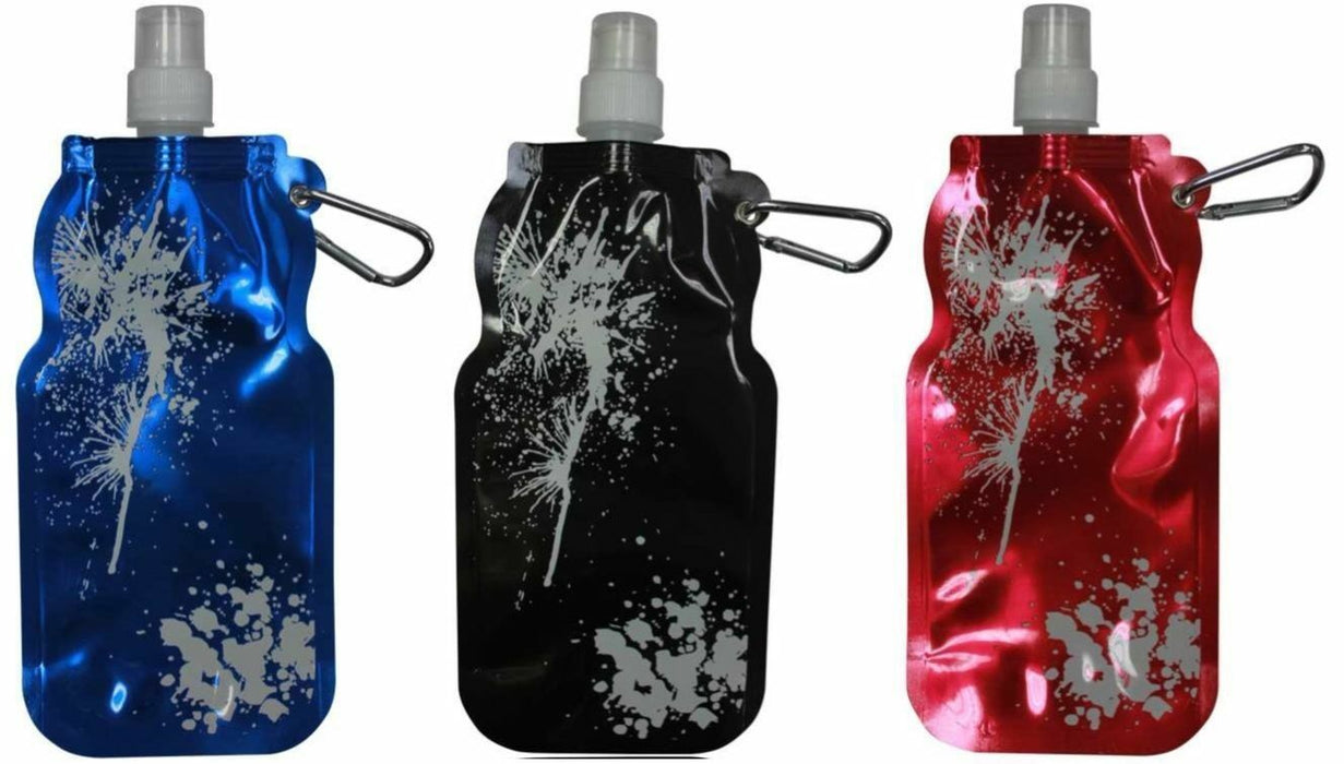 Collapsible Sports Water Bottle Portable Camping Drinking Bag & Carabiner Clip