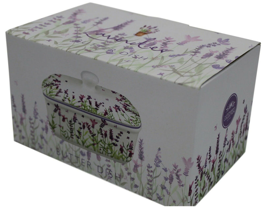 Lenoardo Collection Bell Top Fine China Lavender Floral Butter Dish Gift Boxed