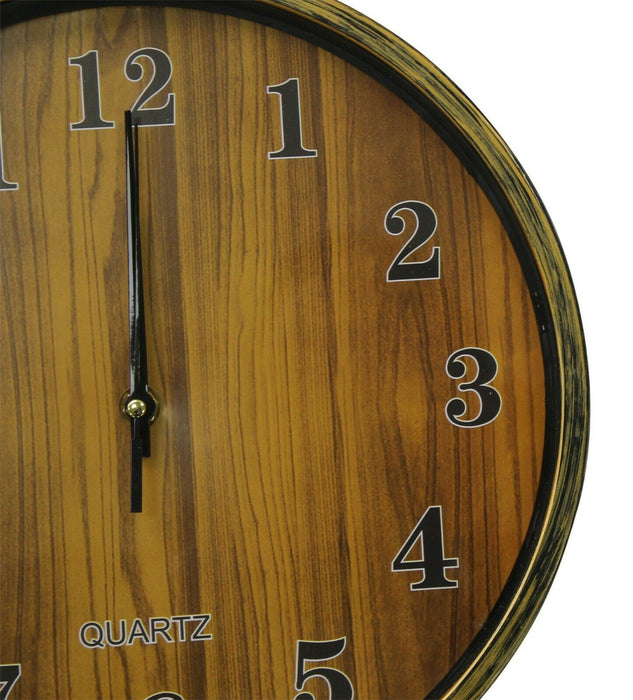 28cm Round Wall Clock With Quartz Movement Wood Effect Clock