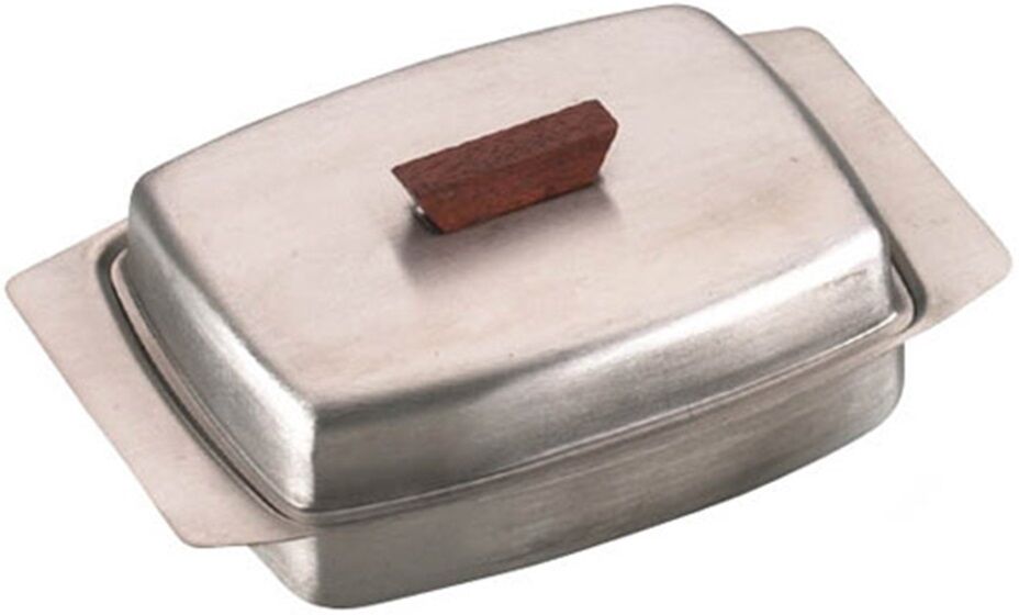 Traditional Stainless Steel Butter Dish With Wooden Knob. 18/8 Premium Stainless