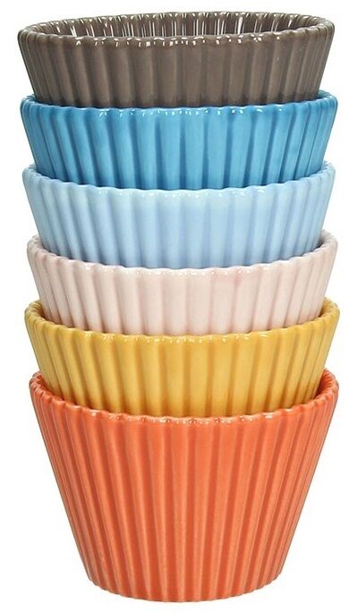 Set of 6 Porcelain Resuable Cupcake Cups Bright Coulours