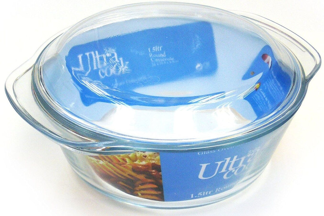 Ultracook Round Glass Roaster with Side Handles Casserole Dish With Lid