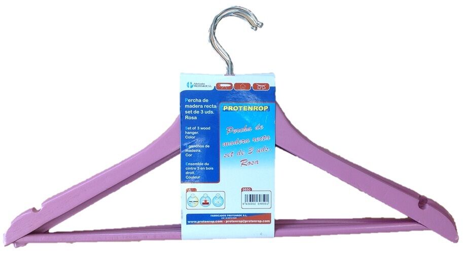 Set of 3 Pink Wooden Clothes Hangers Trouser Hanger Skirt Hanger Coat Hanger