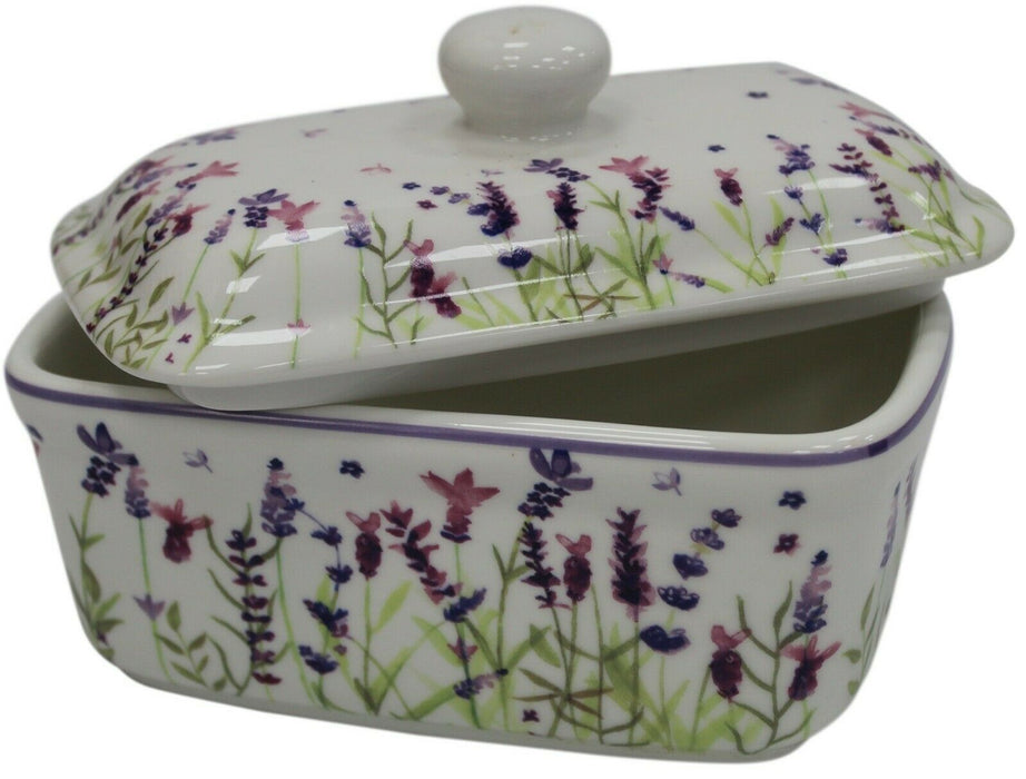 Lenoardo Collection Bell Top Fine China Lavender Floral Butter Dish Gift Boxed