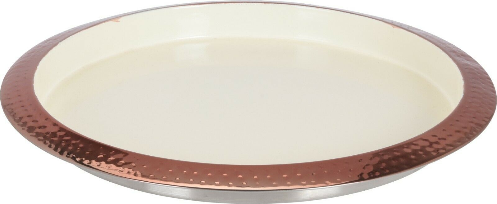 Large 35cm Round Hammered Copper & Cream Serving Tray Hammered Finish Metal Tray