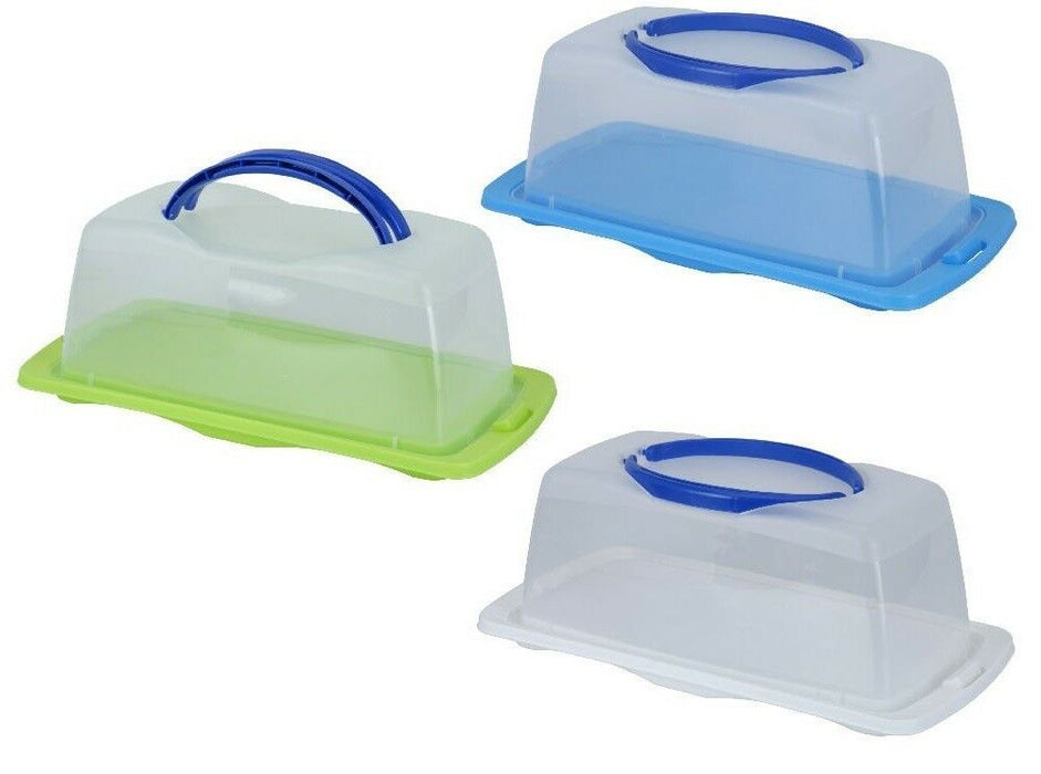 Large Rectangular Cake Container With Colourful Base & Clips To Keep Cakes Fresh