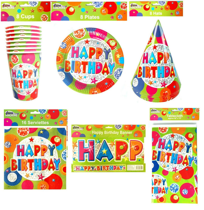 Disposable Paperware For Birthday Parties 42 Piece Set includes Plates Hats
