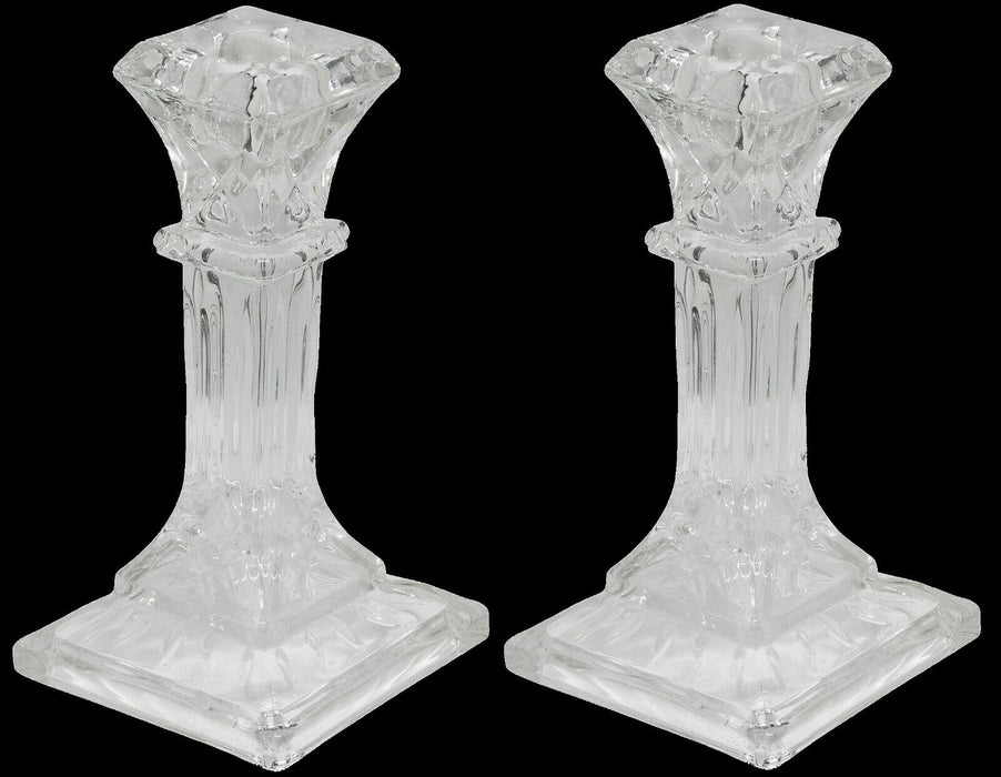 16cm Tall Square Glass Candlesticks Set of 2 Pillar Shaped Design Candle Stick