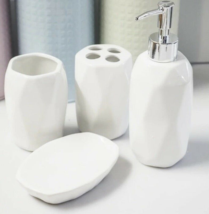 Ceramic Stoneware Bathroom Set Soap Dispenser Tooth Brush Holder Cup Soap Tray
