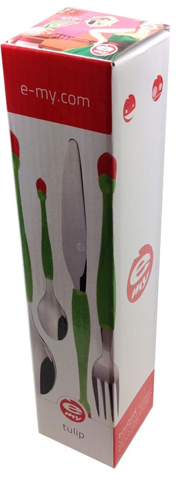 Stunning 4 Piece EMY Stainless Steel Green Flower Bud Design Handle Cutlery Set