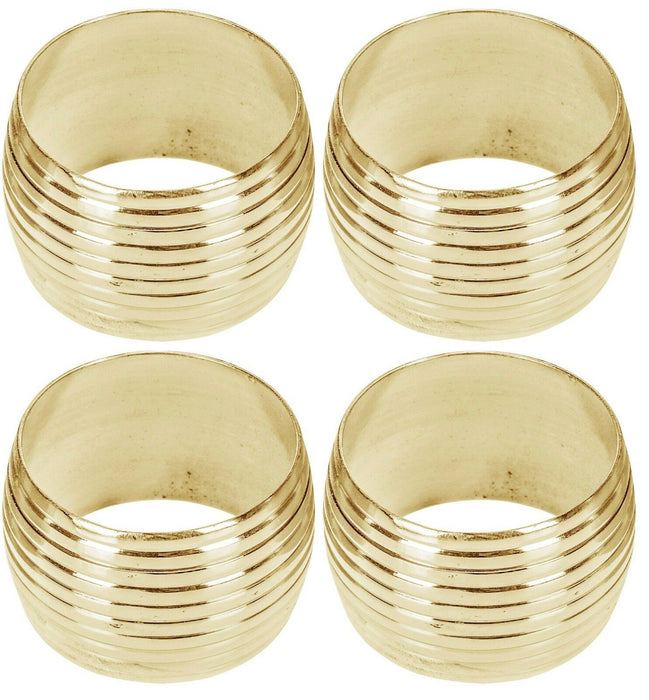 Set of 4 Metal Brass Gold Plated Rippled Design Napkin Rings