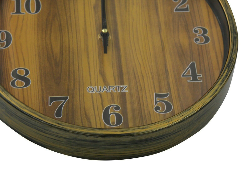 28cm Round Wall Clock With Quartz Movement Wood Effect Clock