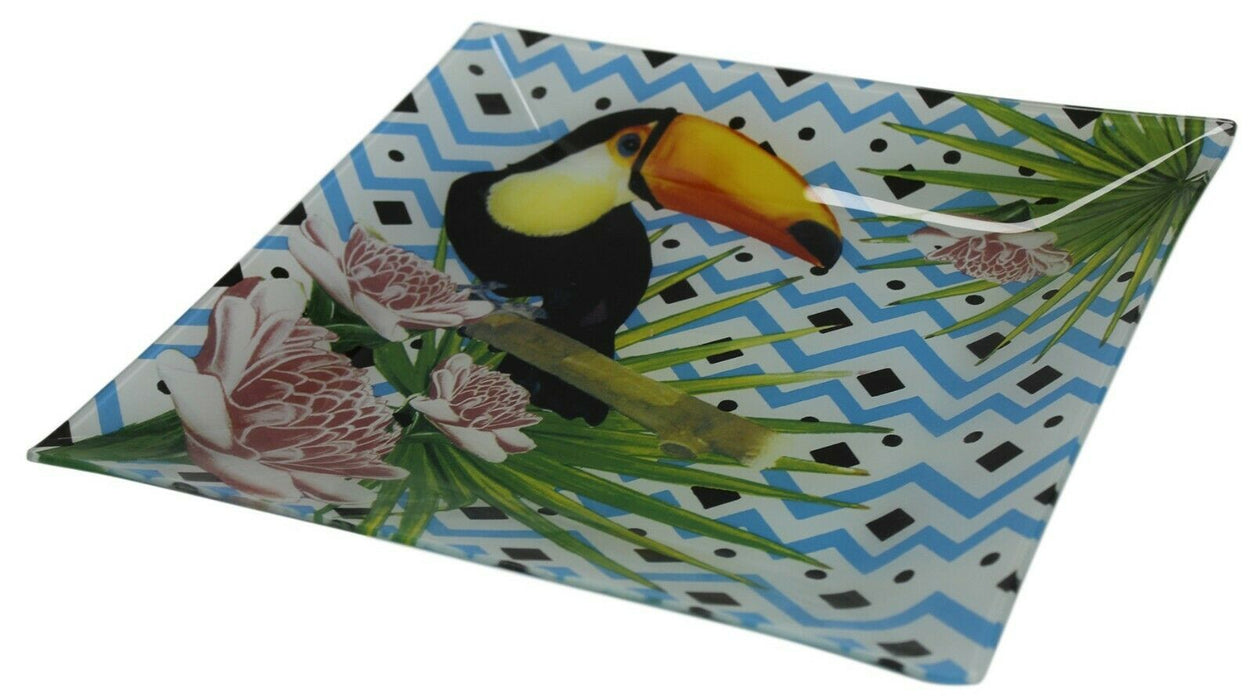 31cm Large Square Glass Serving Plate Salad Plate Bright Nature Colours