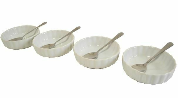 8 Piece Porcelain Mini Tart Pan With Spoons Set Kitchen Dinner Party Bowl