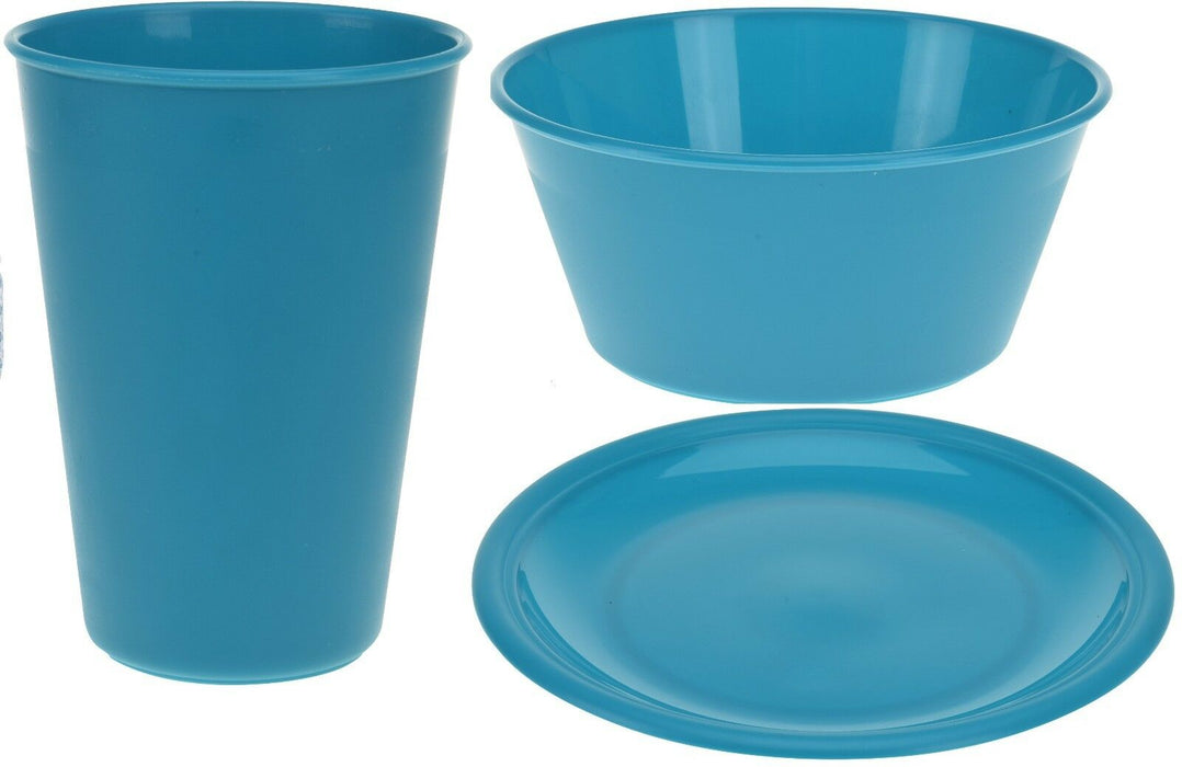Set of 4 Childrens Picnic Camping Plastic Plates Bowls Tumblers Teal