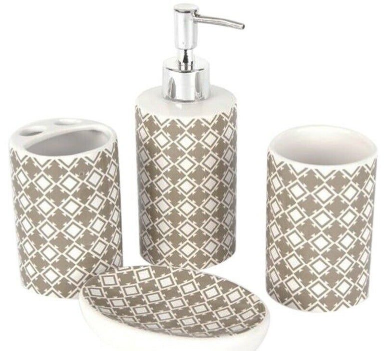 Ceramic Stoneware Bathroom Set Soap Dispenser Tooth Brush Holder Cup Soap Tray