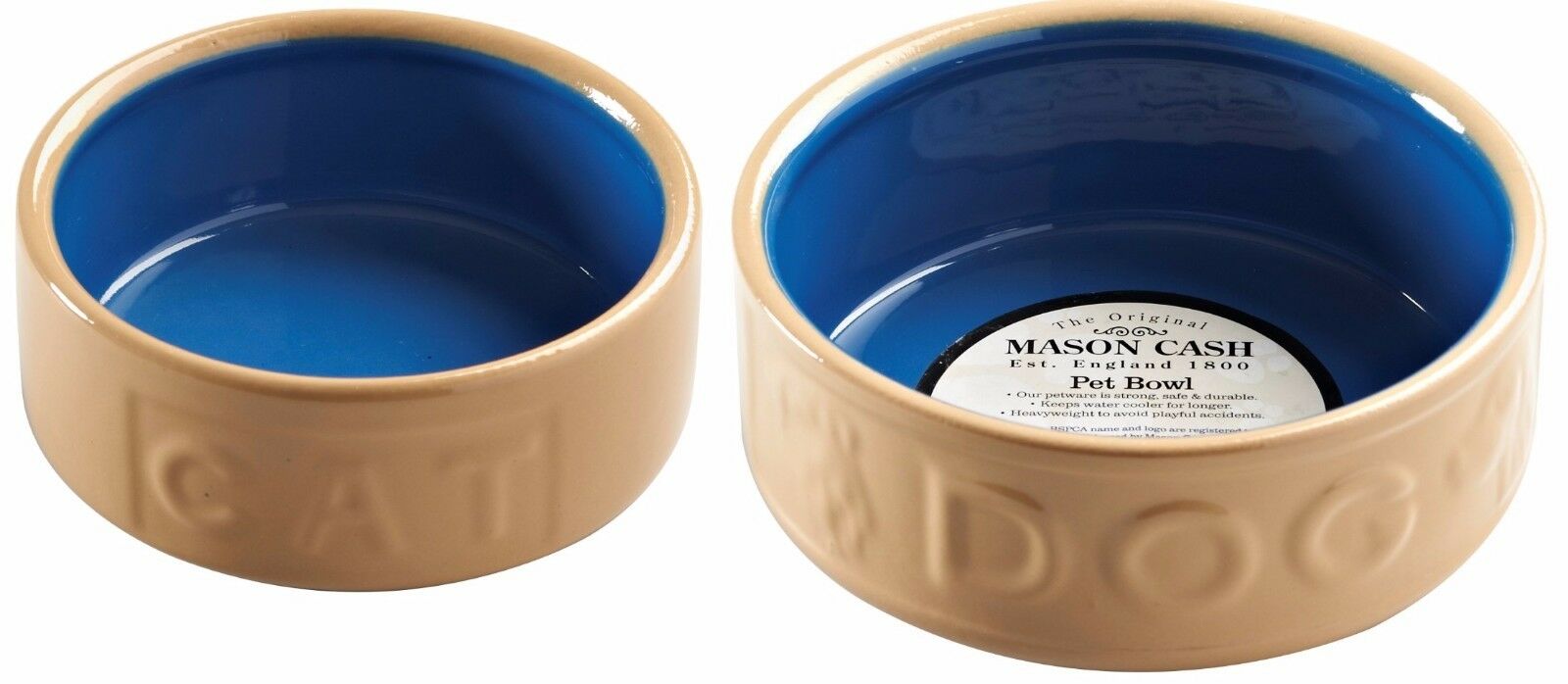 Mason Cash Cane Pet Bowl Dog Bowls & Cat Water Bowls Cane and Blue Small - Large