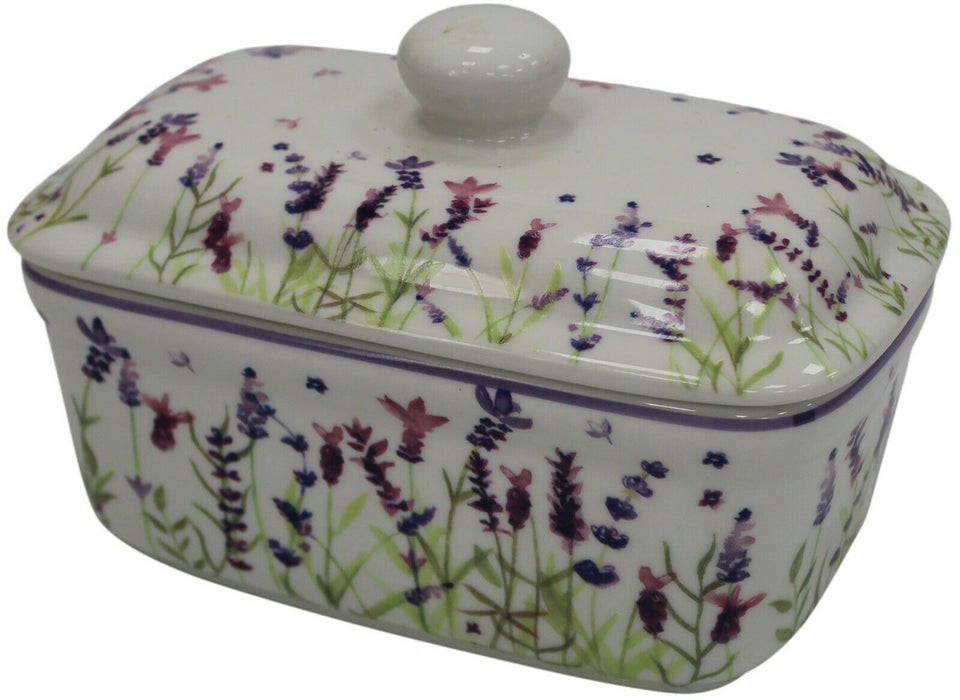 Lenoardo Collection Bell Top Fine China Lavender Floral Butter Dish Gift Boxed