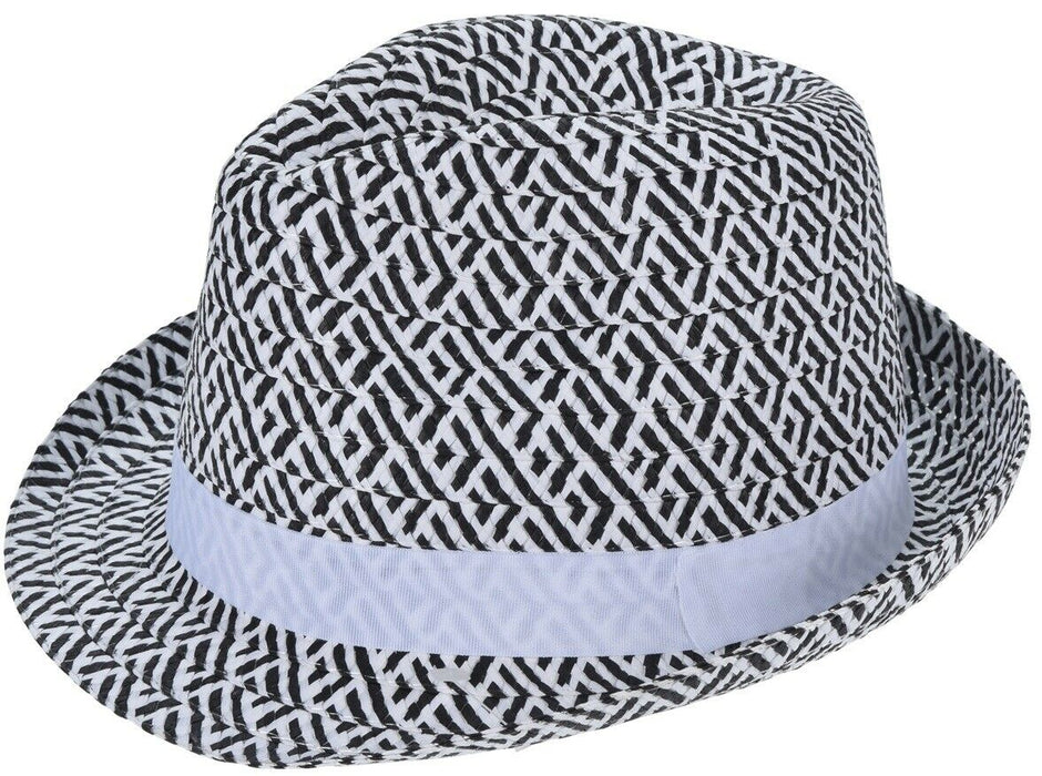 Black & White Mens / Ladies Hats Black /  White Ribbon Zig Zag Party Beach Hat