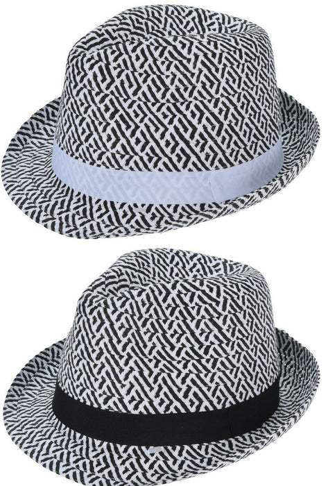 Black & White Mens / Ladies Hats Black /  White Ribbon Zig Zag Party Beach Hat