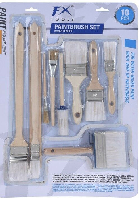 10 Piece Combi Paint Brush Set. Oil Water Based Paint Stirrer & Angled Brush
