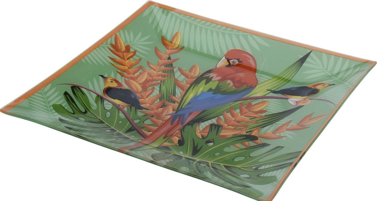 31cm Large Square Glass Serving Plate Salad Plate Bright Nature Colours