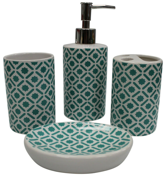Ceramic Stoneware Bathroom Set Soap Dispenser Tooth Brush Holder Cup Soap Tray