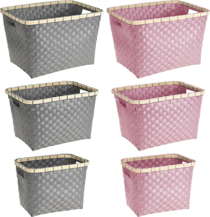 Set of 3 Traditional Nestable Wicker Style Baskets Storage Basket Pink & Grey
