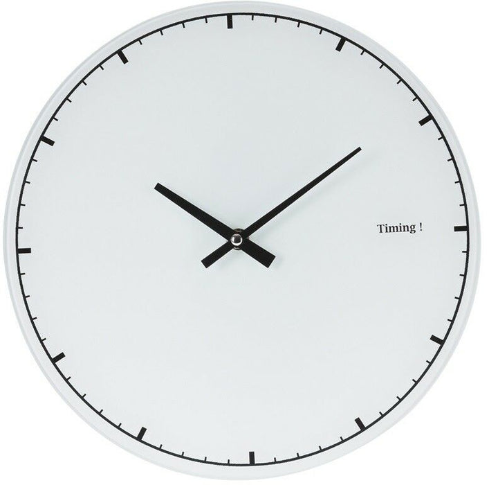 Large 30cm White Glass Wall Clock Modern Design Office or Dining Room