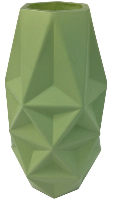 25cm Tall Wide Mouth Prism Green Glass Flower Vase