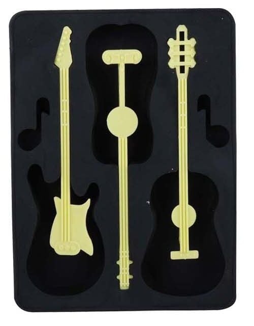 Fun Silicone Guitar & Notes Chocolate Ice Cube Tray Mould 3 Guitars & 2 Notes