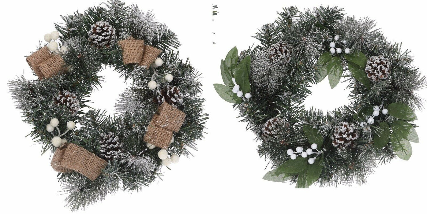 30cm Round Green Wreath With White Berries Hanging Christmas Decoration