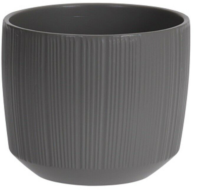 Stoneware Rippled Flower Pot 14cm Dark Grey Plant Pot Planter