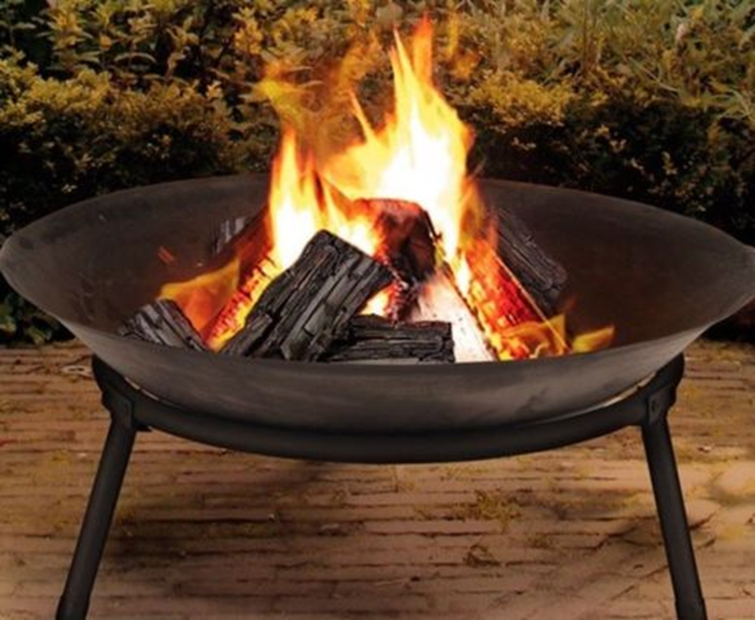 Large 48cm Cast Iron Round Metal Fire Pit | Garden Fire Bowl, Outdoor Brazier