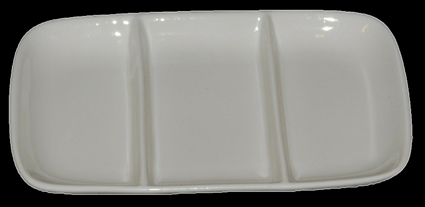 Set of 6 White Porcelain Pickle Dishes, Olive Spice Mayo Dish With 3 Divisions