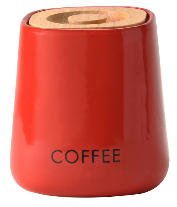 Red Cubic Airtight Coffee Jar made by Price & Kesington With Oak Lid
