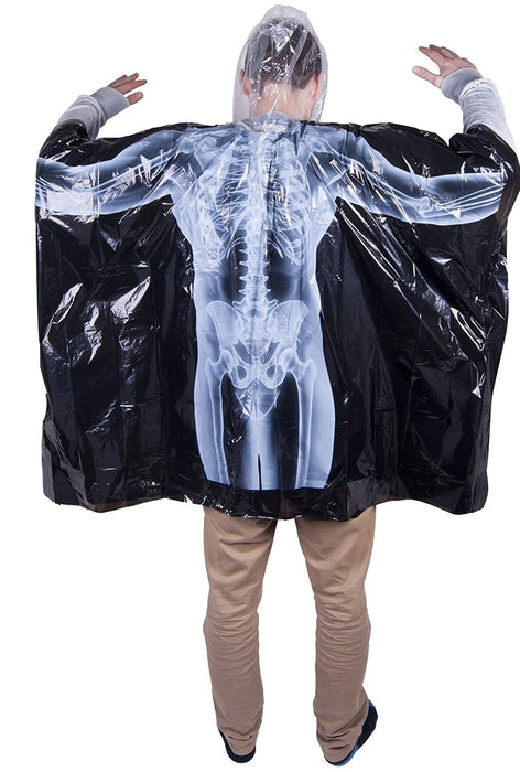 Men's Fun Waterproof Jacket Skeleton Rain Poncho with Hood One Size