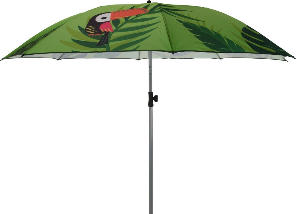 Bright Coloured Parasol Garden Beach Shade Blue & Green Flamingo & Toucan Design