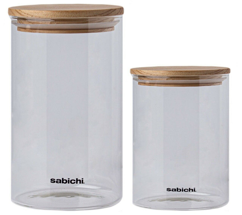 Large Clear Airtight Glass Canister 900ml/1.2L Kitchen Storage Jar with Wood Lid