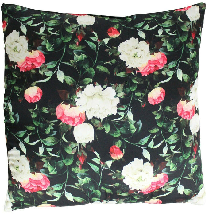 Soft Sofa Floral Cushion - Luxury Black Pink Flower Couch Pillow Lounge Décor
