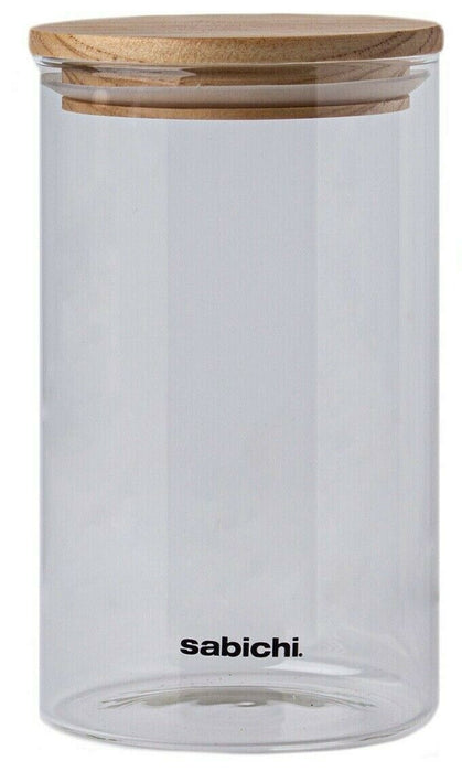 Large Clear Airtight Glass Canister 900ml/1.2L Kitchen Storage Jar with Wood Lid