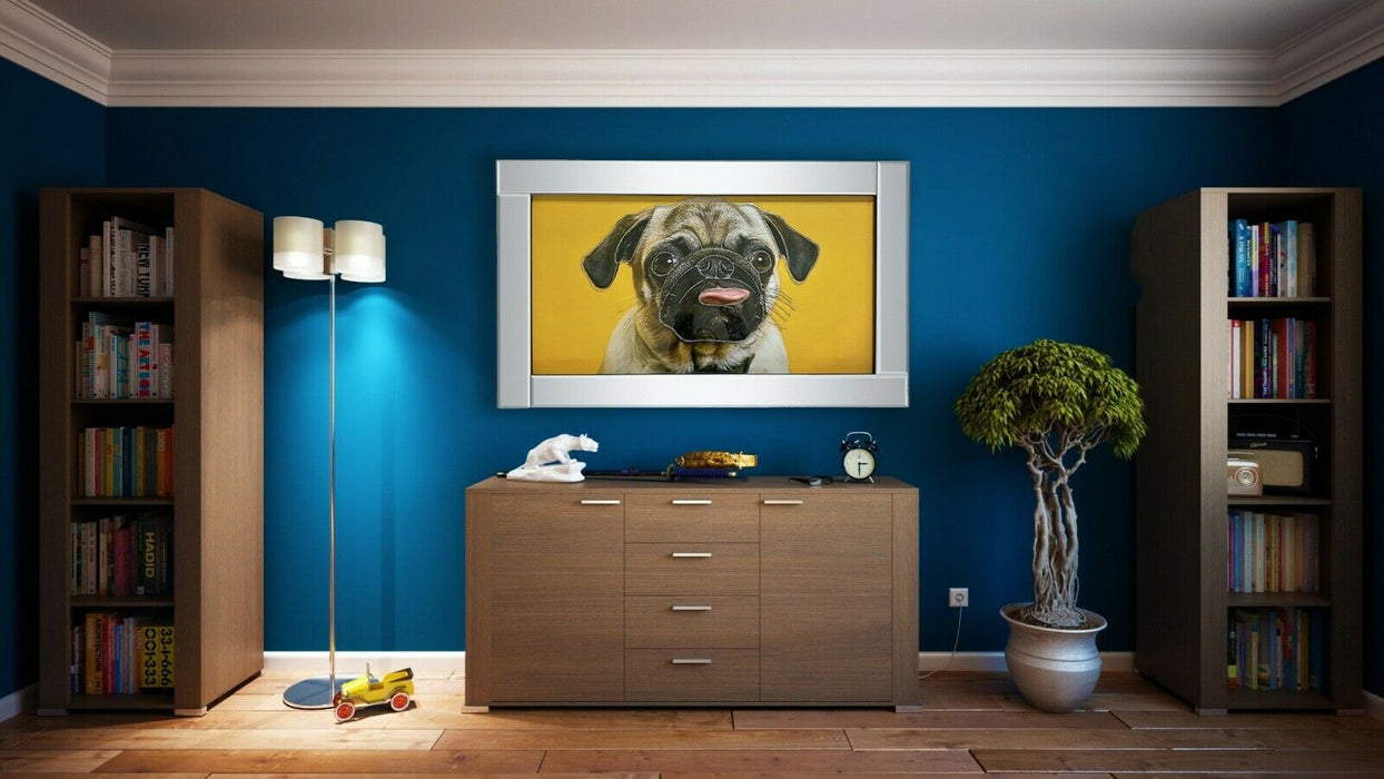 EXTRA LARGE Wall Picture Mirrored Frame Pug Dog 3D Glitter Art Puppy Wall Décor