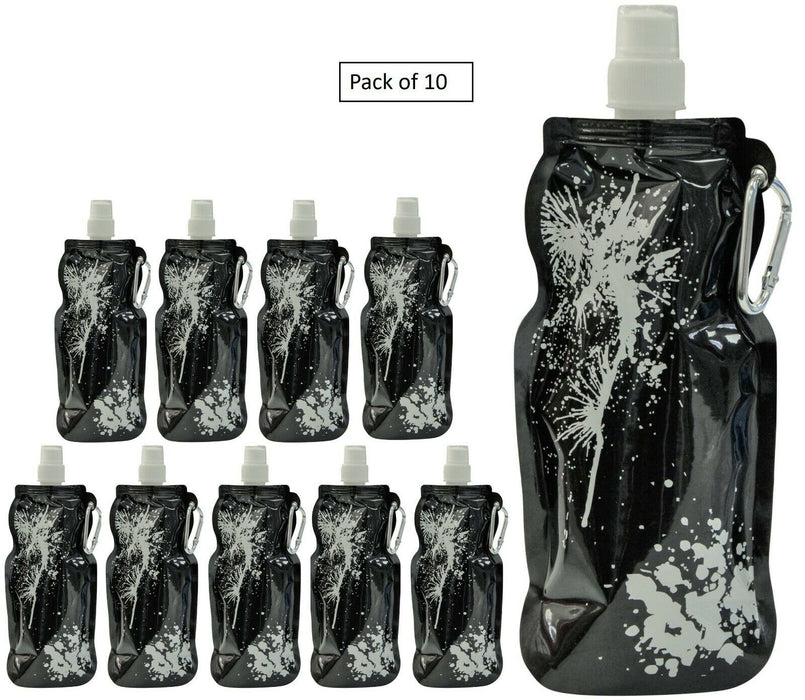 10 x 500ml Folding Water Bottle Black Foldable Drink Bottle Outdoor Sport Travel