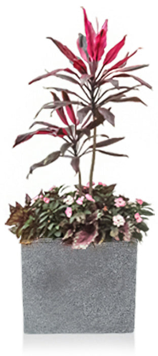 Koop 20cm Large Square Plant Pot, Grey Stone Effect | Durable Plastic Planter