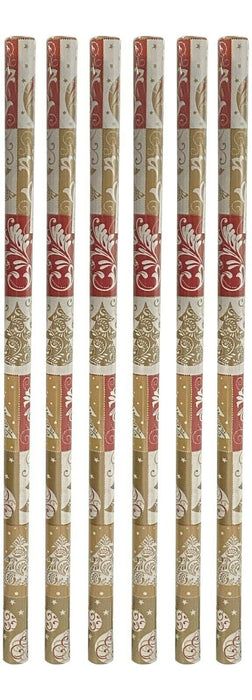 Christmas Wrapping Paper 6 Rolls 12m Festive Gift Wrap Gold & Red Xmas Designs