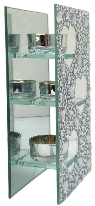 Triple Tea Light Holder Mirrored with Pebble Diamond Design Glass Candle Holder