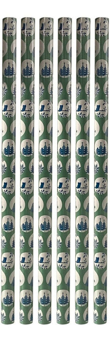 Set of 6 Christmas Wrapping Paper Rolls Green White Owl Design Gift Wrapping 12m