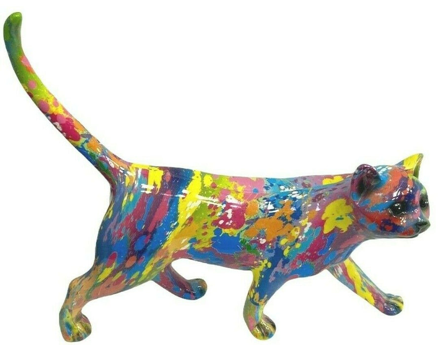 Splash Art Cat Ornament Multicolour Resin Walking Cat Figurine Modern Art Design