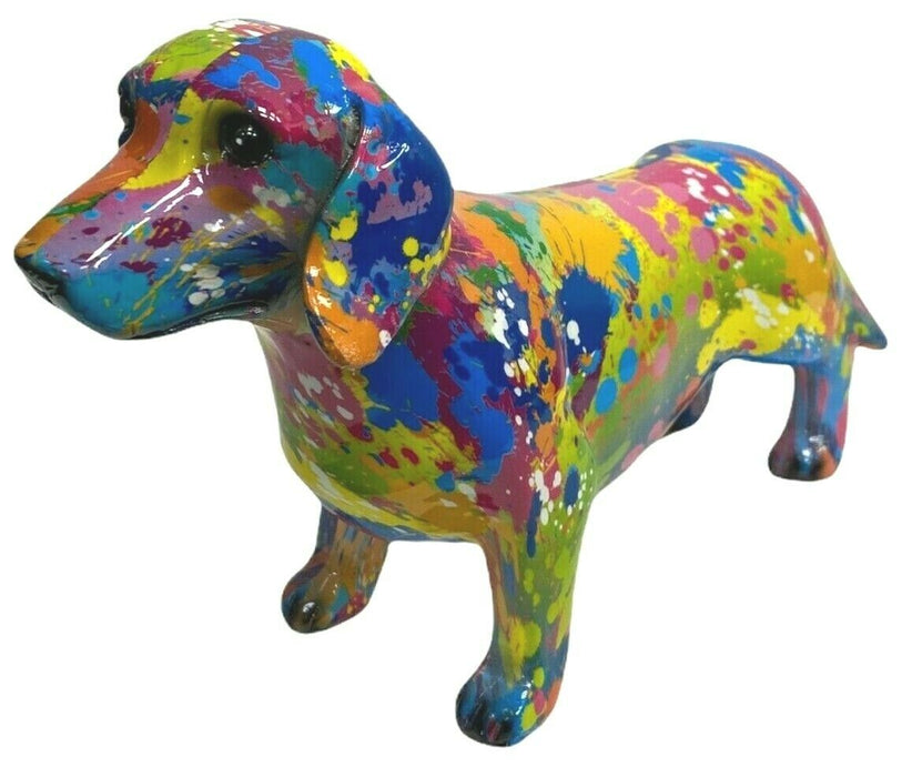 Splash Art Dachshund Ornament Multicoloured Resin Dog Figurine Modern Art Design